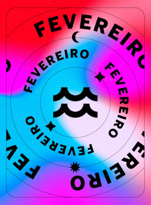 ilustração escrito fevereiro com o símblo do signo de aquário