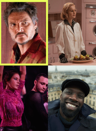 Pedro Pascal no filme Estranha forma de vida, Brie Larson em Uma questão de química, Adèle Exarchopoulos em Passagens e Omar Sy em Lupin.