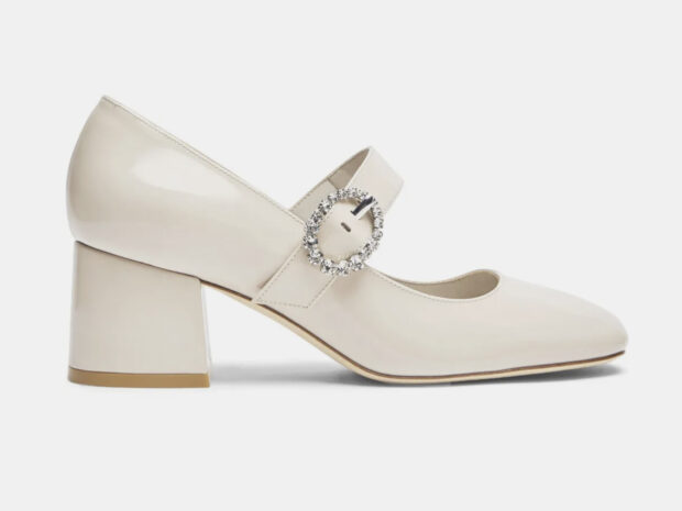 Sapato de noiva de salto grosso jul25 Stuart Weitzman