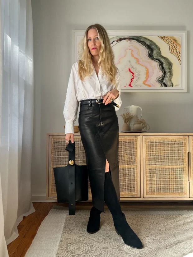 looks com saia de couro para a noite