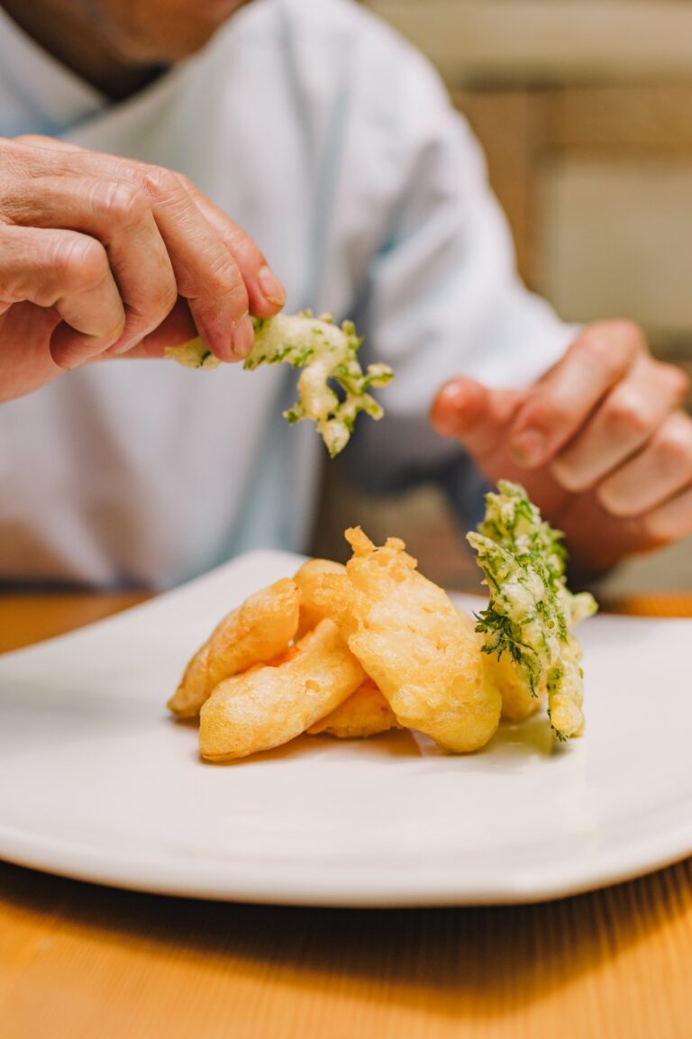 tempura de cenoura para harmonizar com champanhe no kinoshita