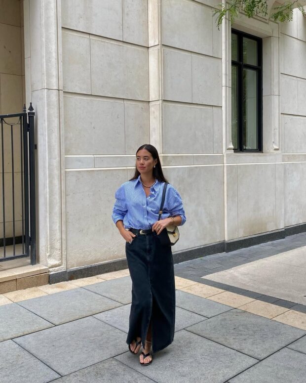 looks com camisa azul listrada