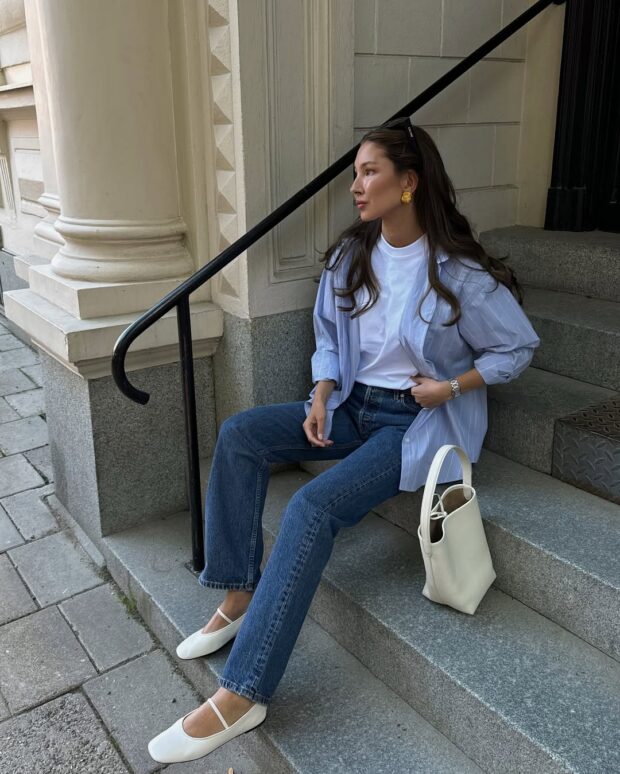 looks com camisa azul listrada