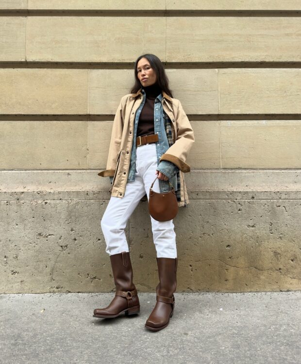 camisa de alfaiataria e gola alta