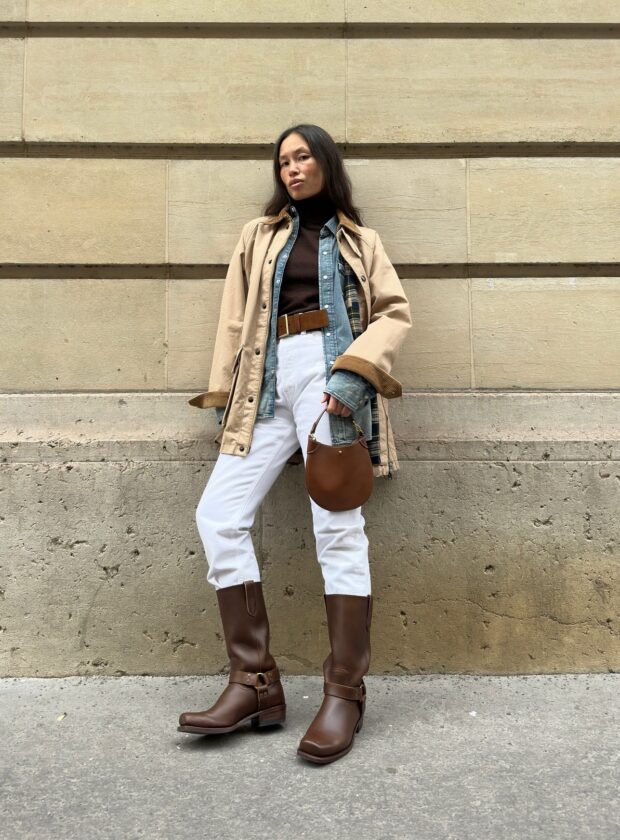 camisa de alfaiataria e gola alta