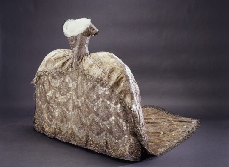 Wedding gown of Duchess Hedvig Elisabeth Charlotta later Queen of Sweden. Photo courtesy of Goran Schmidt Livrustkammaren SHM CC BY 4.0