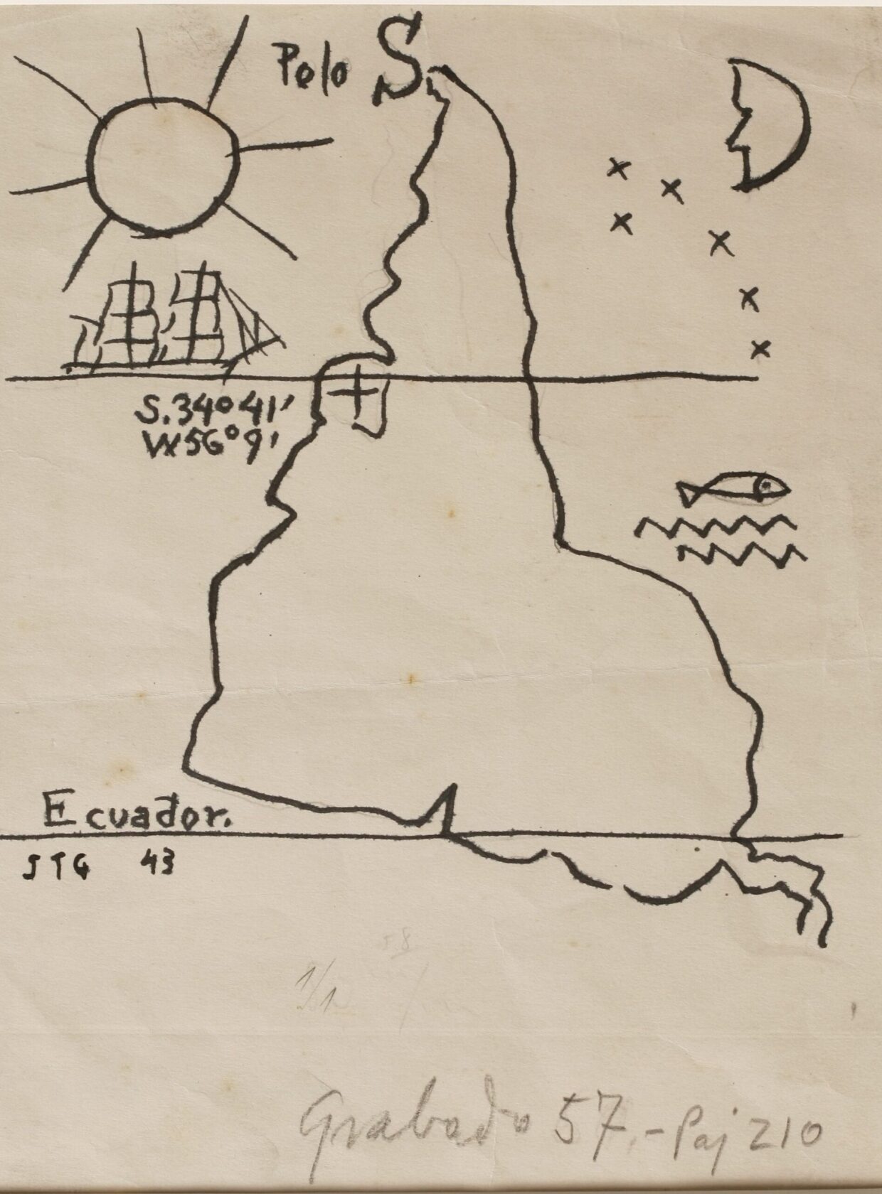 Exposições em São Paulo: gravura do artista Joaquín Torres García.