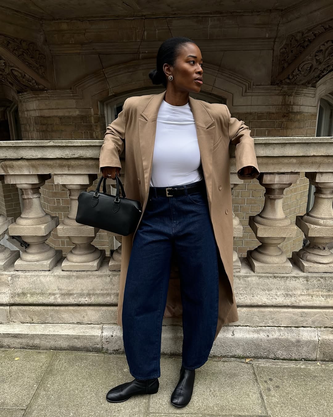 look com calça jeans barrel