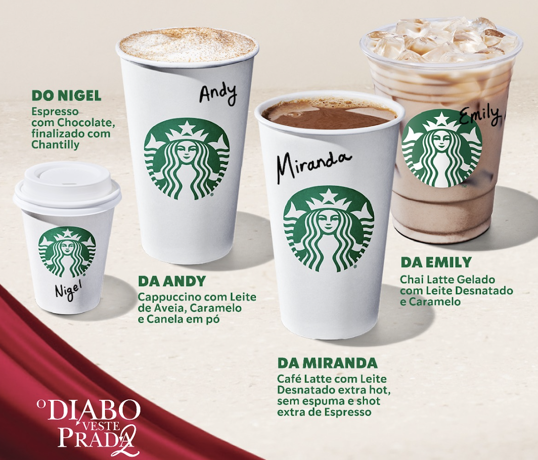 starbucks lança quatro bebidas inspiradas em o diabo veste prada