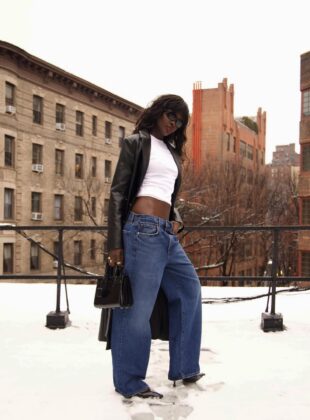 look com calça jeans de cintura baixa