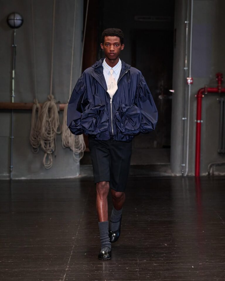 Simone Rocha SS27 Menswear Look 30 GIDEON A track jacket in technical nylon with zip fastening